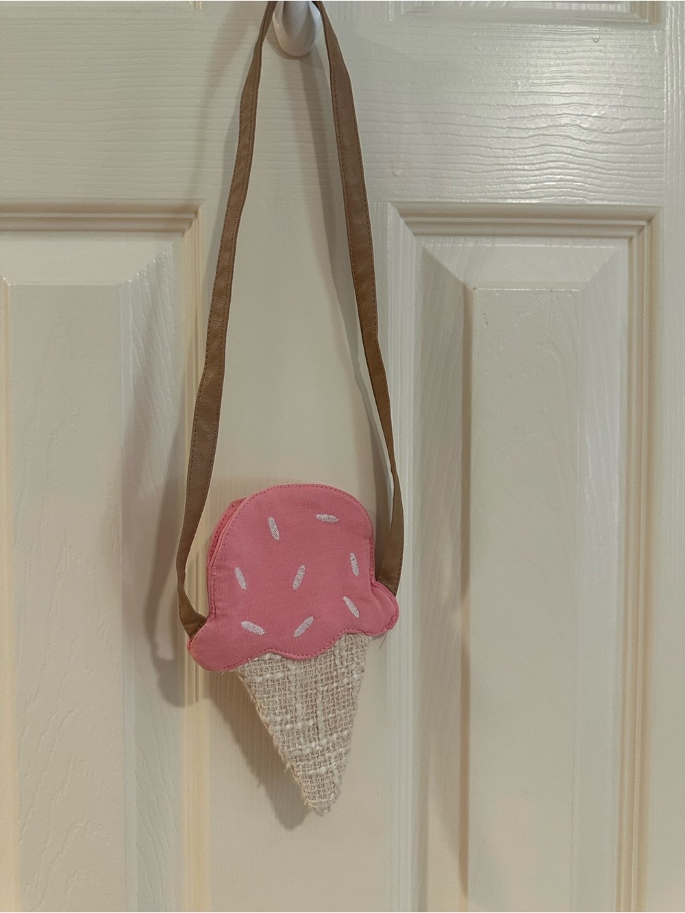 Kids Pink Ice Cream Crossbody Bag with Tan Strap